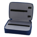 Blue and gray case with black interior padding on a white background