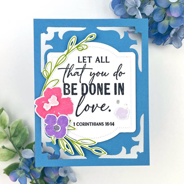 Decorative card with floral design and inspirational quote on a white background