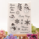 Clear stamp set with snowmen and snowflakes on a white background