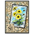 Decorative card with yellow flowers and a steampunk-style background