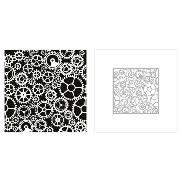 Black and white gear pattern on a white background