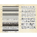 Collection of black and white washi tape strips on a beige background