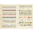 Collection of decorative washi tapes with various patterns on a beige background