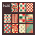 Collection of red, gold, and green patterned paper sheets with 'Red Gold Carnival' text.