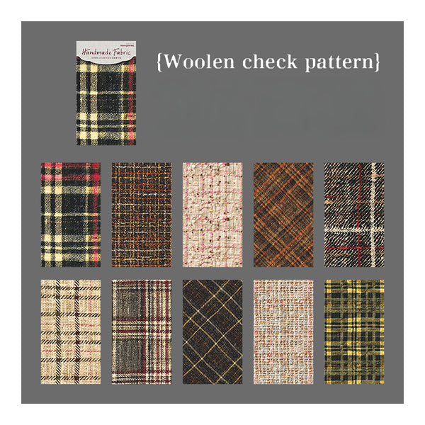 Collection of woolen check patterns on a gray background