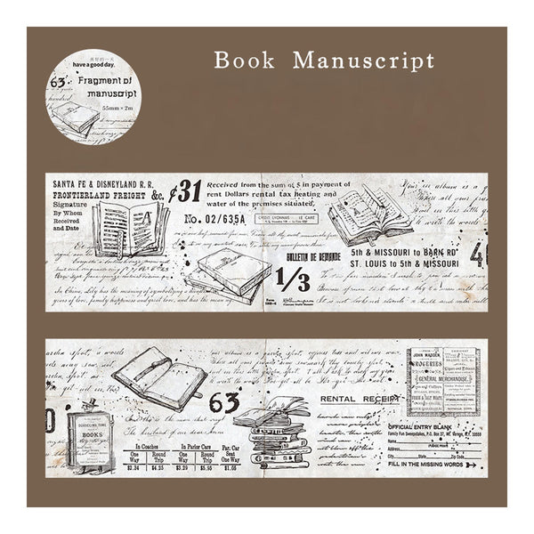 Poppy Craft Printed Kraft Sticker Roll - Book Manuscript