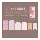 Packaging of blank labels with dimensions and product details on a brown background