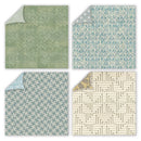 Four different patterned paper sheets on a white background