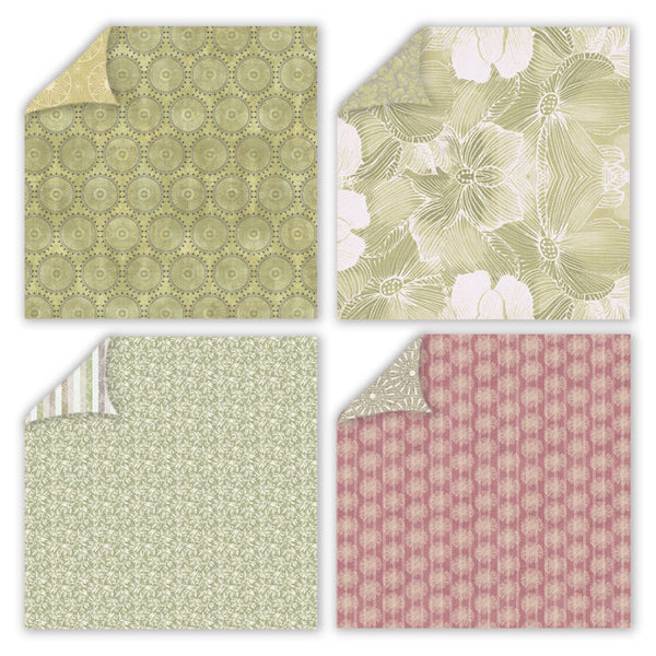 Four different patterns of fabric swatches on a white background