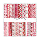Collection of Valentine's Day-themed fabric swatches with 'Happy Valentine's Day' text.