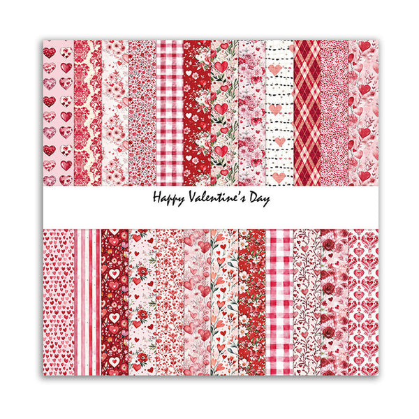 Collection of Valentine's Day-themed fabric swatches with 'Happy Valentine's Day' text.