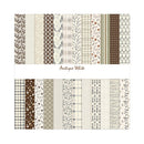 Collection of fabric swatches with various patterns and colors on a white background.