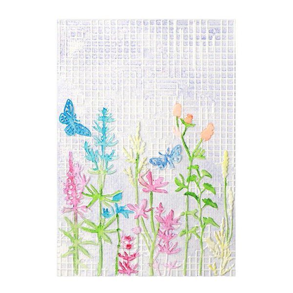 Decorative shower curtain with floral and butterfly design on a white background