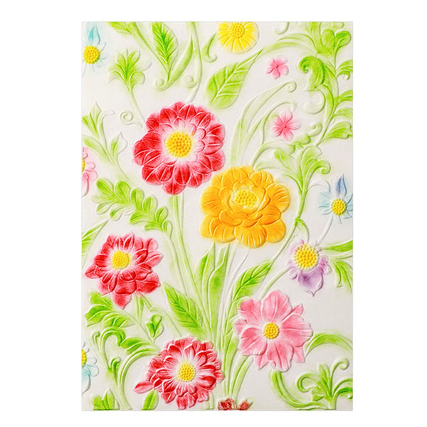 Floral design with colorful flowers on a white background
