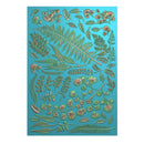 Decorative paper with leaf patterns on a blue background