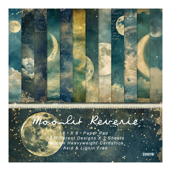 Packaging of 'Moonlit Reverie' paper pad with celestial designs.