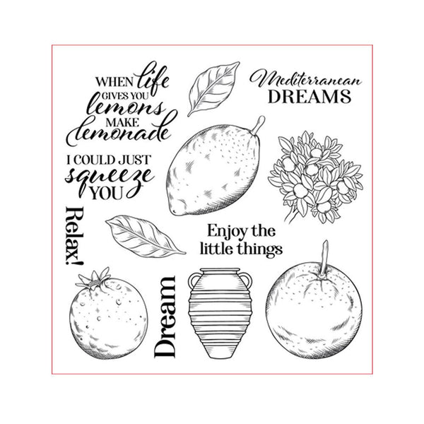 Black and white illustration with motivational phrases and fruit illustrations on a white background