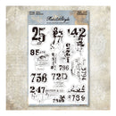 Sheet of vintage-style numbers and text on a textured background