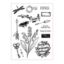 Set of black line art illustrations including flowers, keys, and decorative elements on a white background.