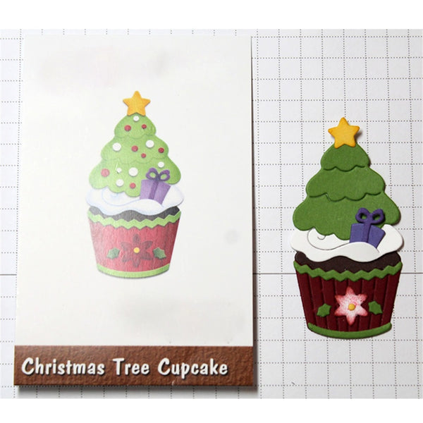 Christmas tree cupcake design on a white background with grid lines