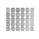 Metallic letter stamps with the alphabet on a white background