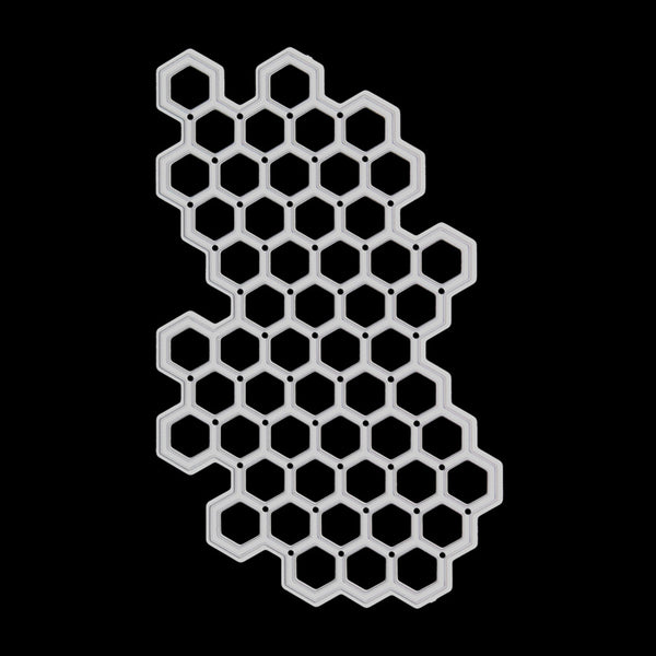 Hexagonal grid pattern on a black background