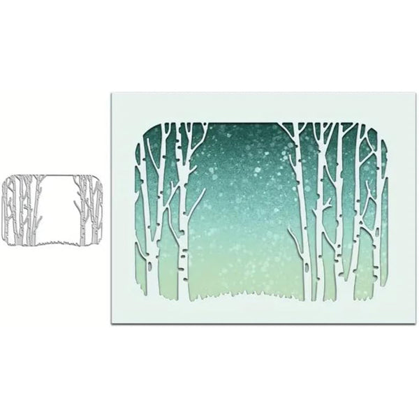 Framed artwork of birch trees with a gradient background