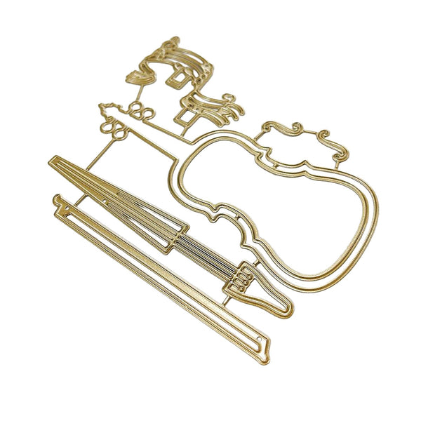 Gold violin-shaped paper clip on a white background