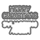 Black and white 'Merry Christmas' text with a decorative border on a white background