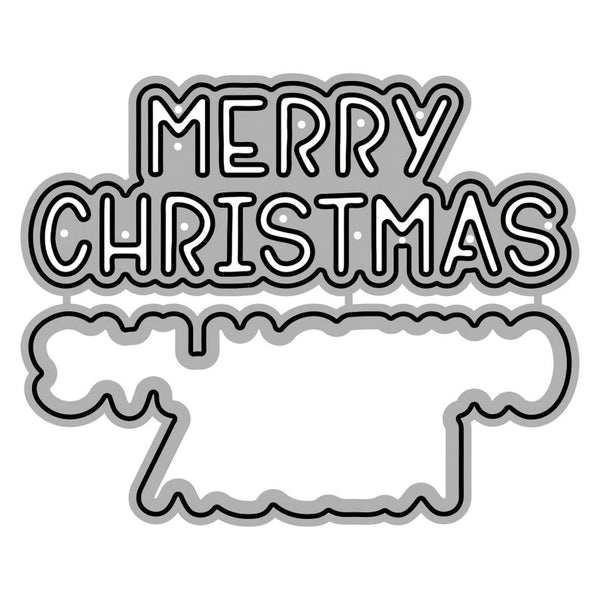 Black and white 'Merry Christmas' text with a decorative border on a white background