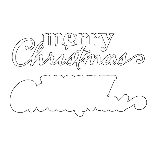 Outline of 'Merry Christmas' text with a cloud shape below on a white background