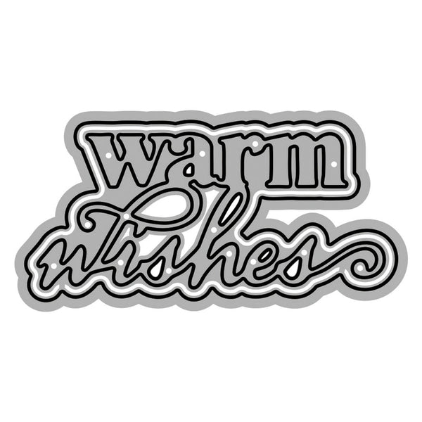 Metallic 'Warm Wishes' decorative cutout on a white background