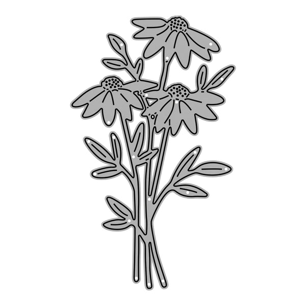 Black and white floral design on a white background