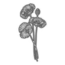 Black and white floral design on a white background