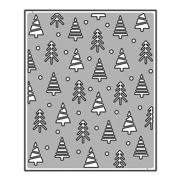 Metal die cut template with Christmas tree pattern on a gray background