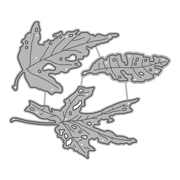 Three leaf-shaped metal cutting dies on a white background
