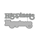 Metallic 'Happiness' word art on a white background
