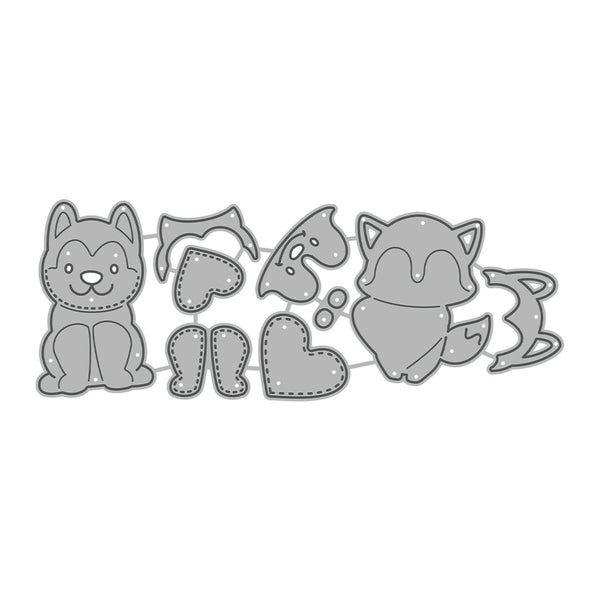 Set of die-cut shapes featuring animal figures and decorative elements on a white background
