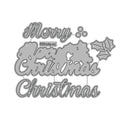Gray 'Merry Christmas' decorative sign with holly leaves on a white background