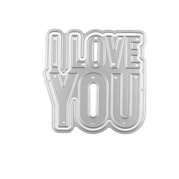 Metal cutting die with 'I LOVE YOU' text on a white background
