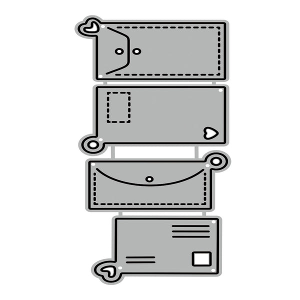 Set of four gray card holders on a white background