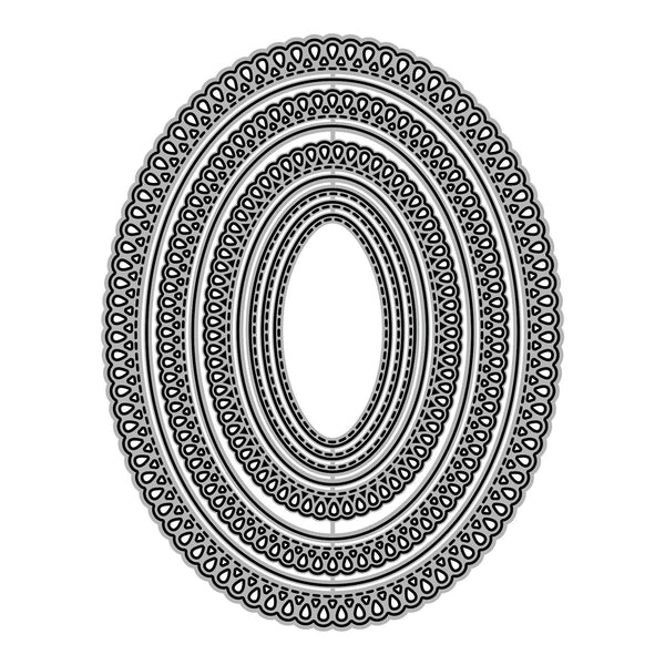 Decorative oval frame with intricate patterns on a white background