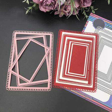 Decorative paper cutouts with geometric patterns on a dark surface.