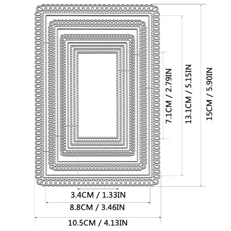 Measurement chart of a decorative frame with dimensions labeled