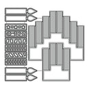 Set of metal dies with various shapes and patterns on a white background