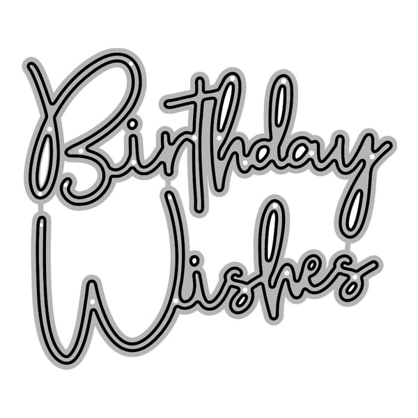 Black and white 'Birthday Wishes' text on a white background