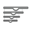 Set of four metallic strips with a textured surface on a white background