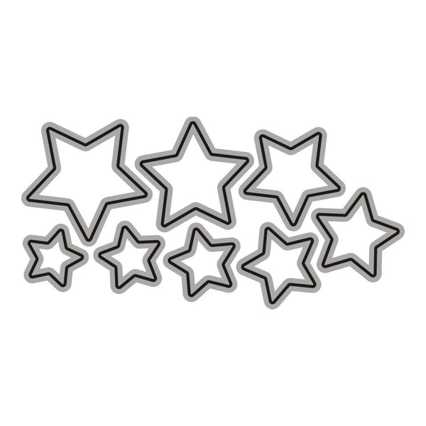 Illustration of eight black star shapes on a white background