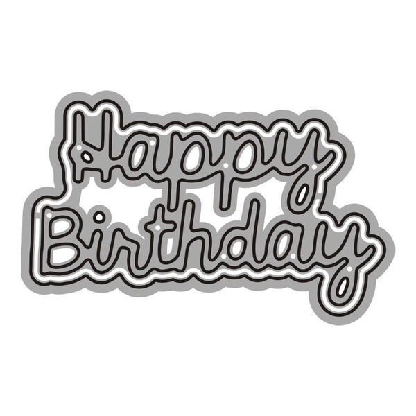 Metallic 'Happy Birthday' cake topper on a white background