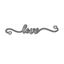 Decorative word 'love' with heart symbols on a white background